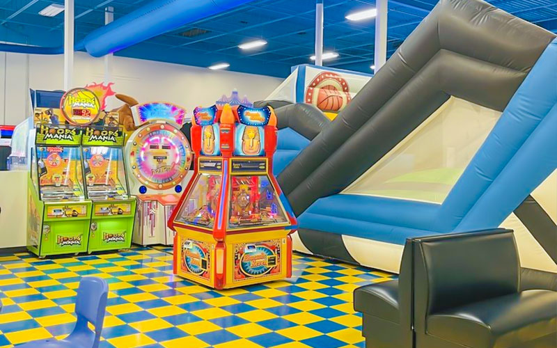 Arcade game machines in a shopping mall indoor playground for kids