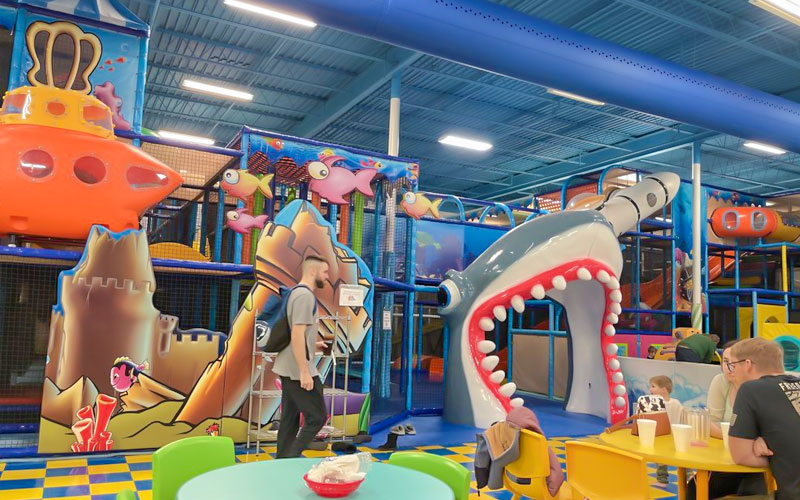 Dining and rest area in a shopping mall indoor playground for kids
