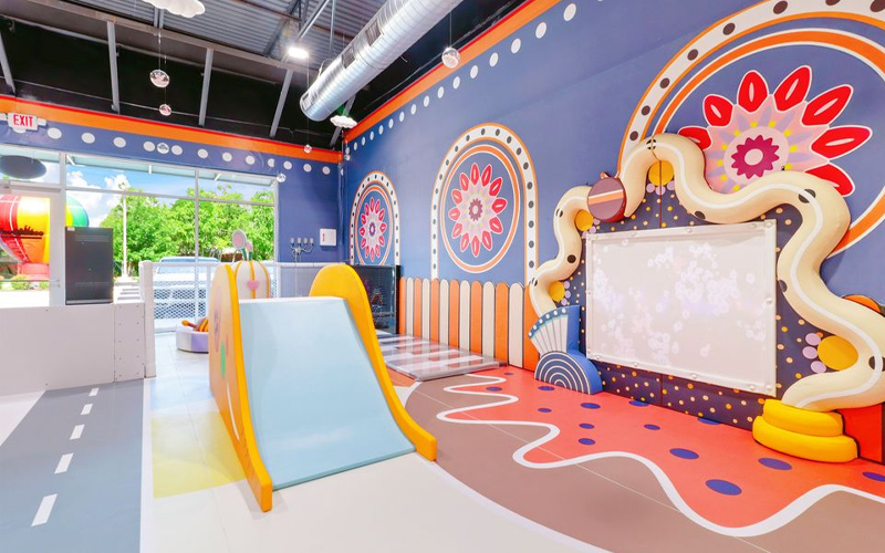 Kids stage for performances inside the indoor mall play area