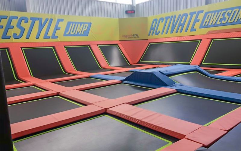 Free trampoline area designed for all ages to enjoy active play