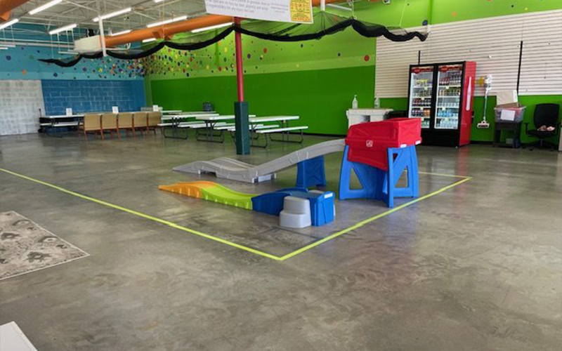Dining area inside the playground for parents and families to relax