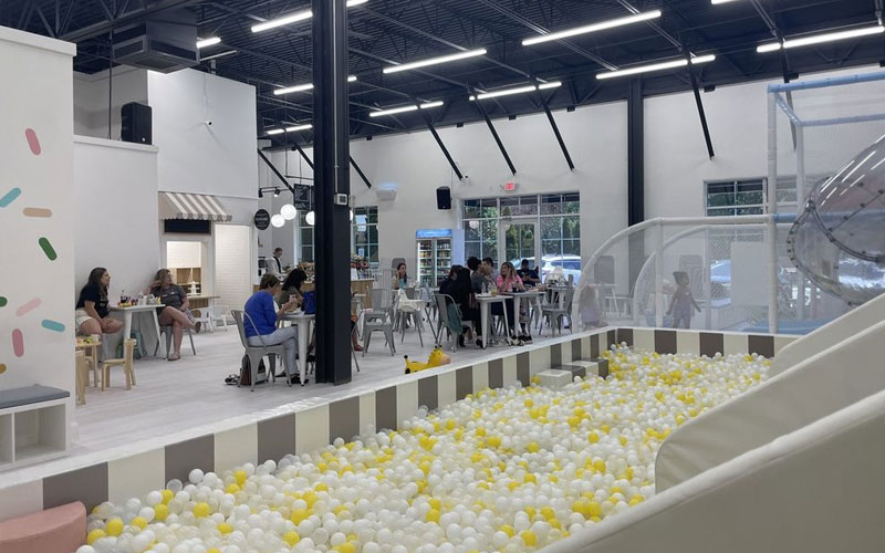 Dining area where parents can relax while children play