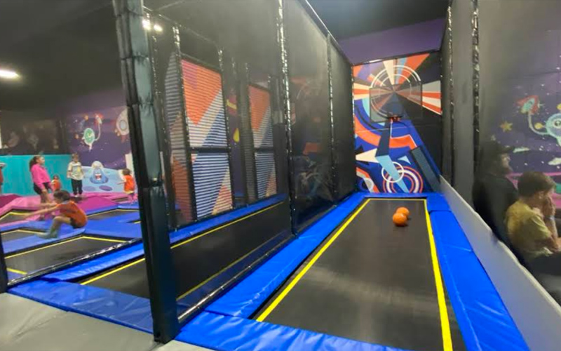 Free trampoline area giving kids space to jump and play in Colorado