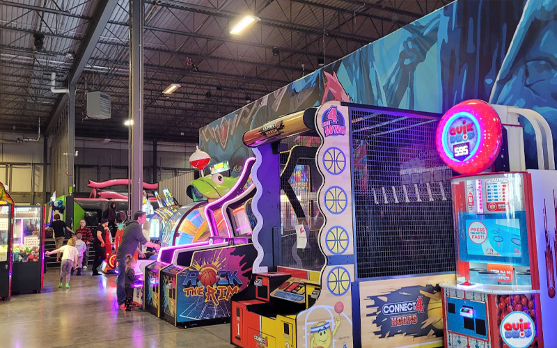 Arcade game area complements the trampoline experience