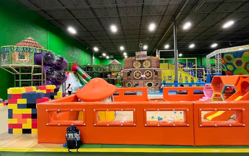 Toddler play area with soft, safe features for young children