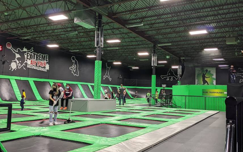 Free trampoline area offering open space for freestyle jumping