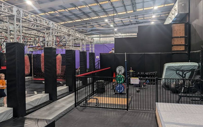 Ninja warrior obstacle game area designed for challenges
