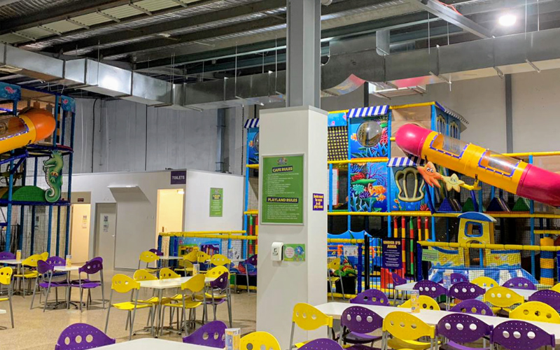 Dining area where parents relax while kids play