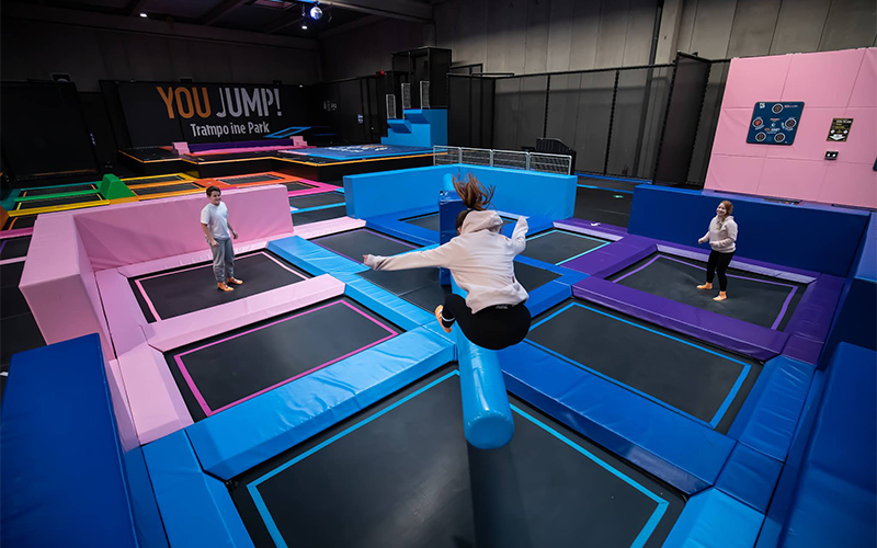 Trampoline wipe-out zone bringing laughter and energy