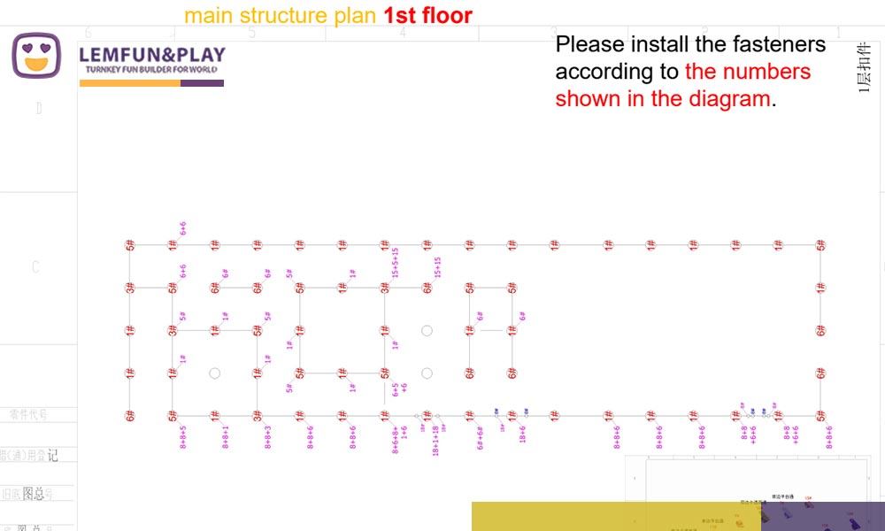 Engineering drawing by playground equipment manufacturers checking fire codes and pillar spacing.