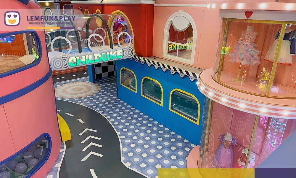 3D floor plan layout showing spatial planning for the 450sqm indoor play area at Shop 1029, Discovery Park, Tsuen Wan.