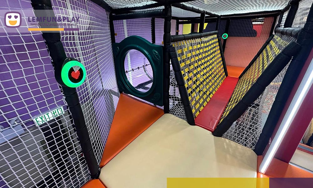 Sweet Street role play area and soft play zone for toddlers featuring marshmallow-shaped obstacles and safety flooring.