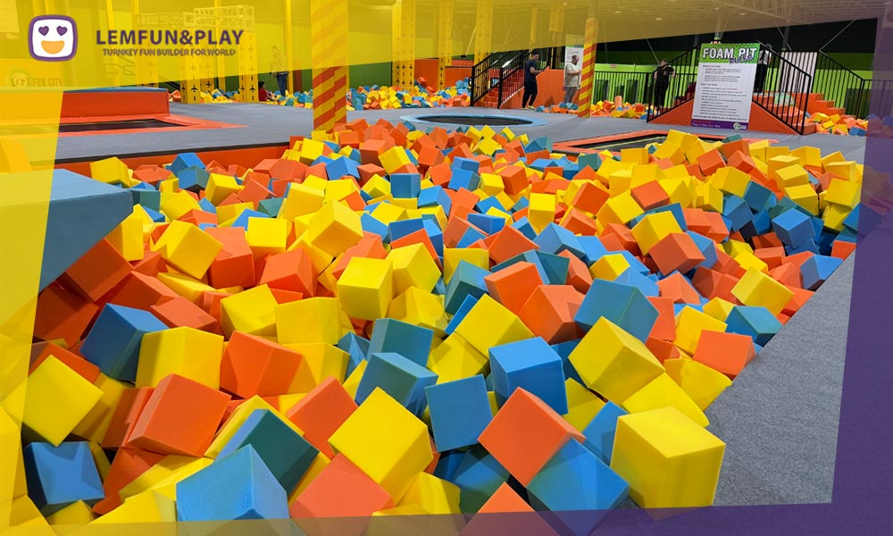 High-quality commercial trampoline equipment featuring reinforced steel frames and safe padding in a main free jump court.