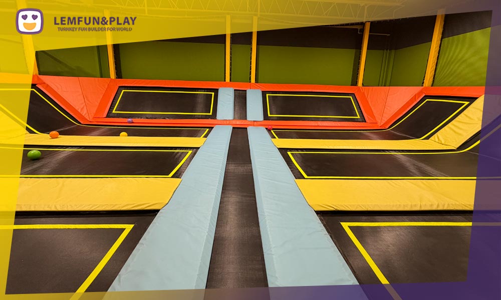 A massive interconnected free jump arena designed for a modern trampoline park USA, highlighting a safe and spacious layout for high foot traffic.
