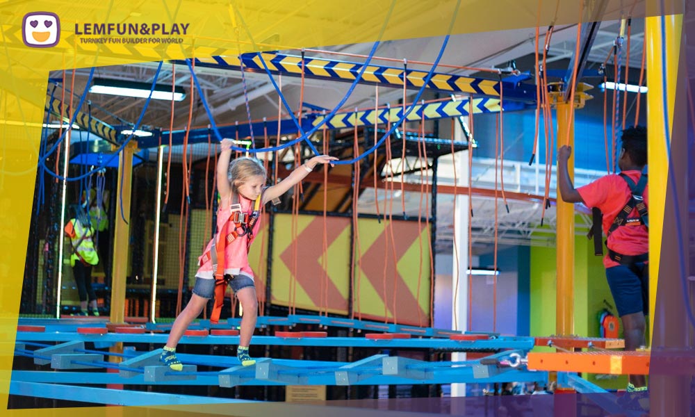 Exciting high altitude game structure for kids, perfect for a modern indoor game zone.
