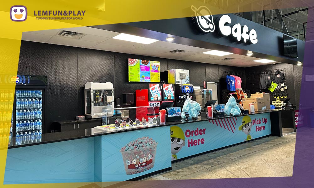 Comfortable cafe and social area for parents, integrated into a successful indoor play business model.