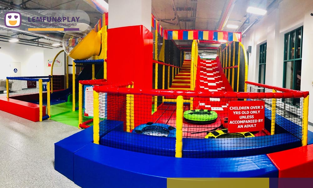 A high-angle 3D rendering of the 360sqm Candy themed interior at 5411 Geary Blvd, showcasing the comprehensive spatial planning and integrated Candy Themed Commercial Indoor Play Equipment in SF.