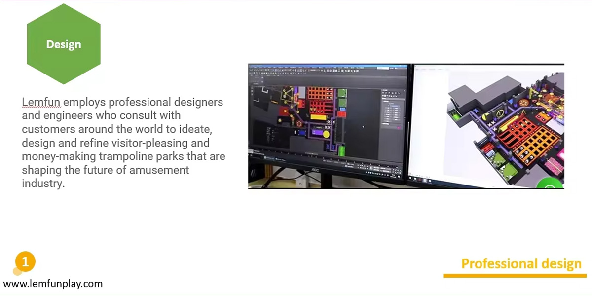 Professional 3D layout and space design for Trampoline Park Contractor