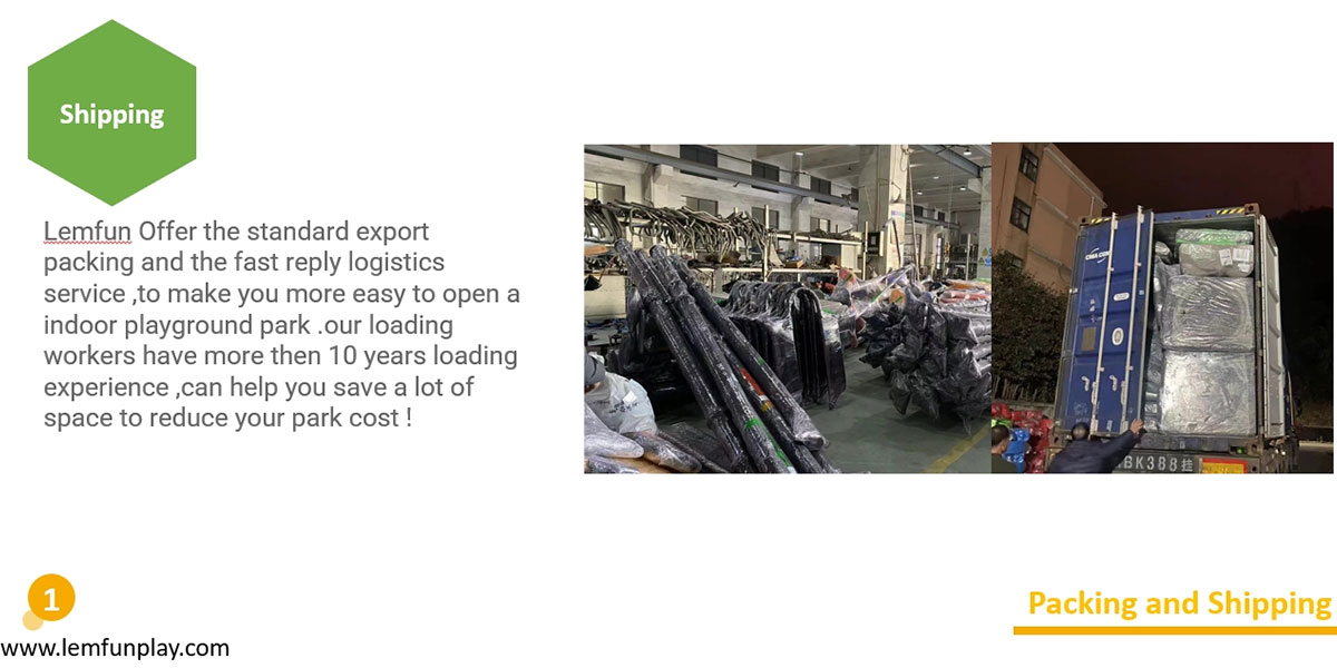 Standard export packing and global shipping for Trampoline Park Contractor