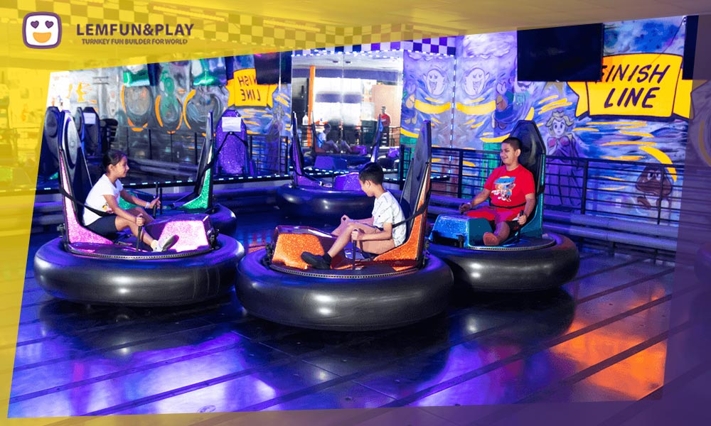 Commercial electric bumper car area designed for multi-functional indoor entertainment centers.