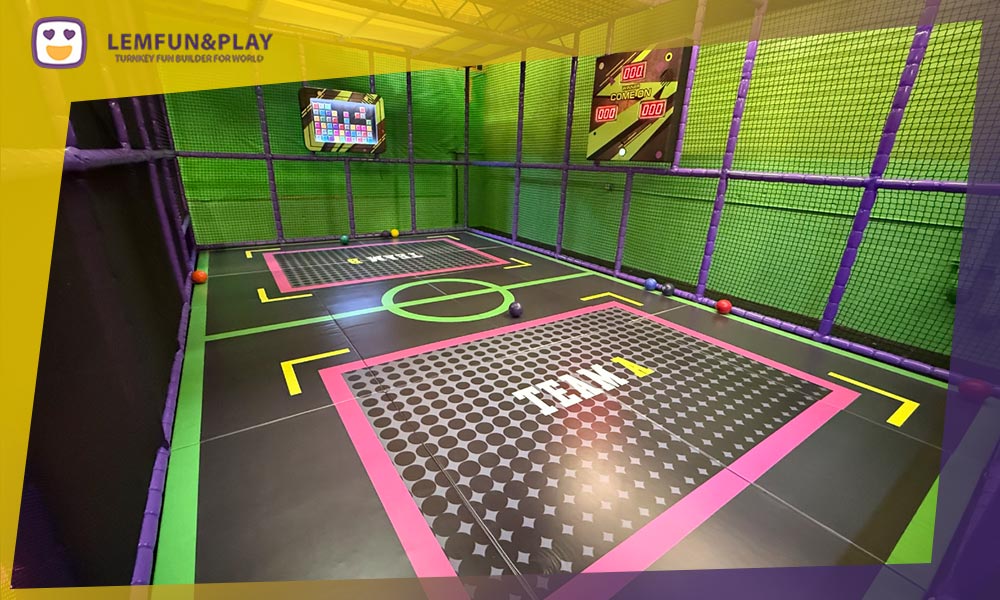 Augmented reality interactive trampoline game system for enhancing player engagement in indoor play centers.