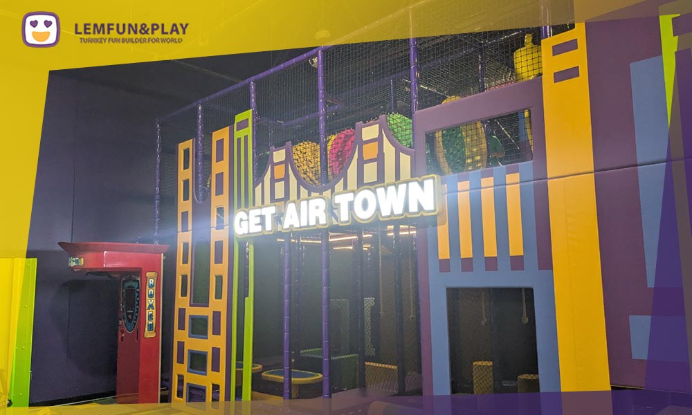 Safe and colorful soft play area for toddlers, manufactured with fire-retardant PVC and non-toxic materials by Lemfun.