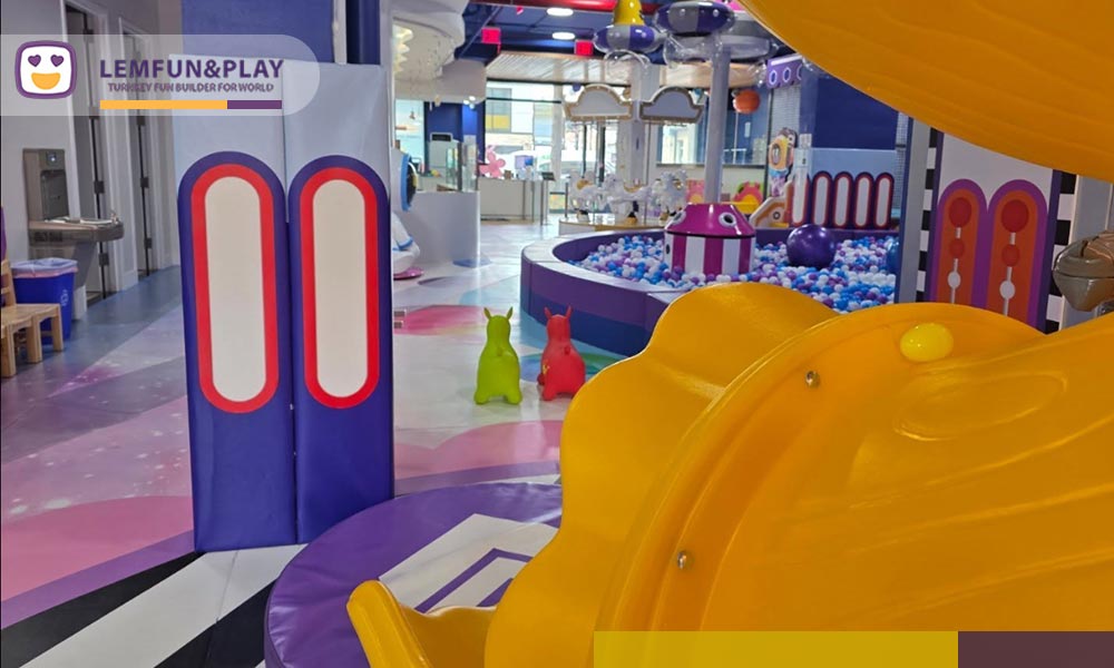 Overview of Macaroon Themed kids Indoor Play-land Equipment in USA at Happy Space Playground in NY.